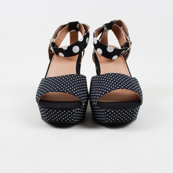 Torrid Black White Polka Dot Block Heel Platform Sandals - Picture 8 of 16